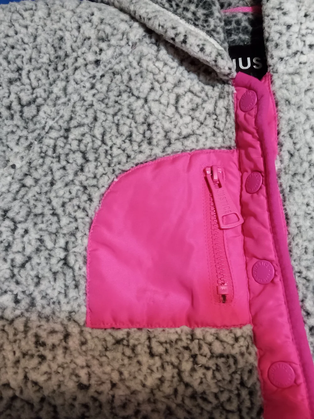 Justice Gray Sherpa Jacket with Hot Pink Accents